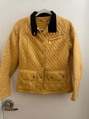 Barbour Quilted Mustard Yellow Jacket with Black Corduroy Collar